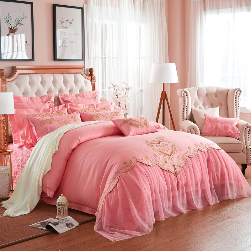 Комплект постельного белья с плотным покрывалом из хлопкового сатина 2017 года выпуска, размеры King Queen, включающий 4/6/9 предметов: наволочки, подушки, декоративные шамы, пододеяльники; роскошная свадебная серия.