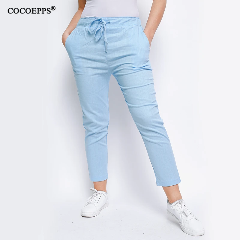 COCOEPPS 2020 летние хлопковые льняные брюки размера плюс женские повседневные узкие