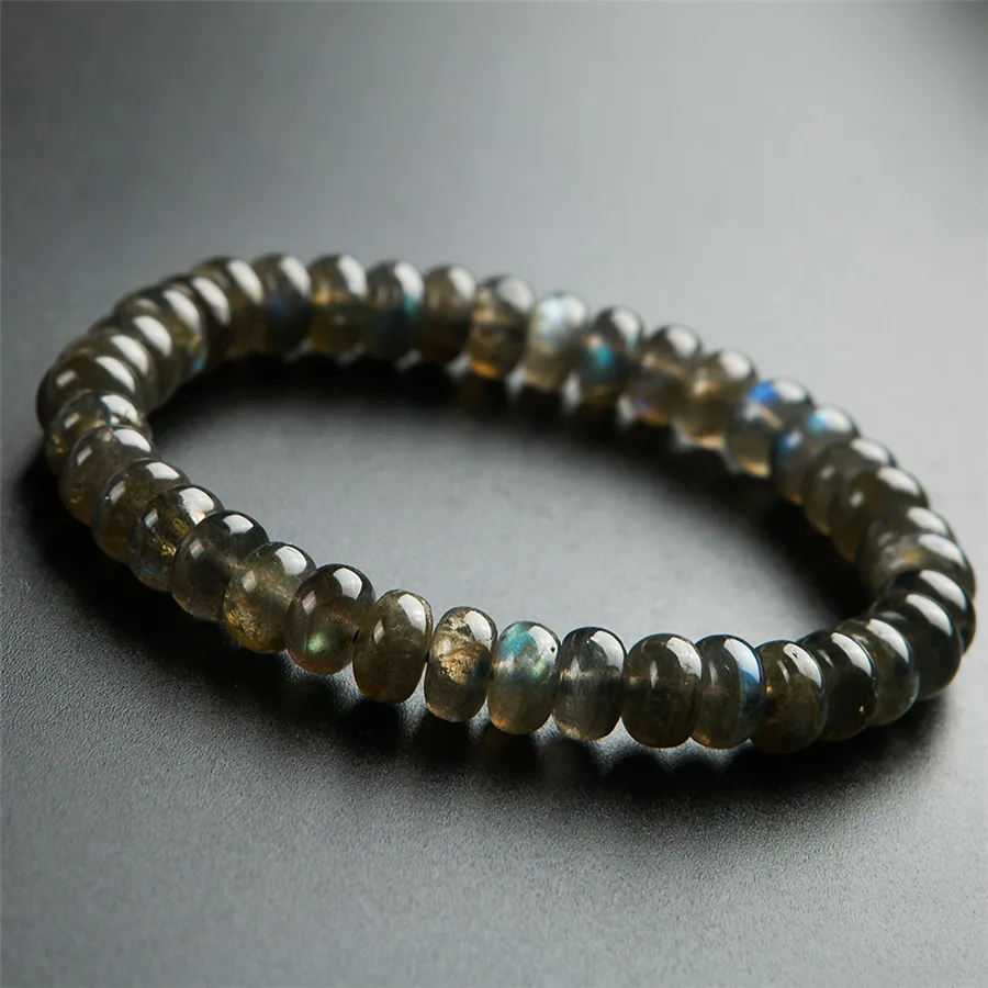 Newly Genuine Natural Ice Labradorite Rainbow Blue Light Crystal Beads Bracelet Jewelry Fashion Stretch Charm Bracelets 8mm