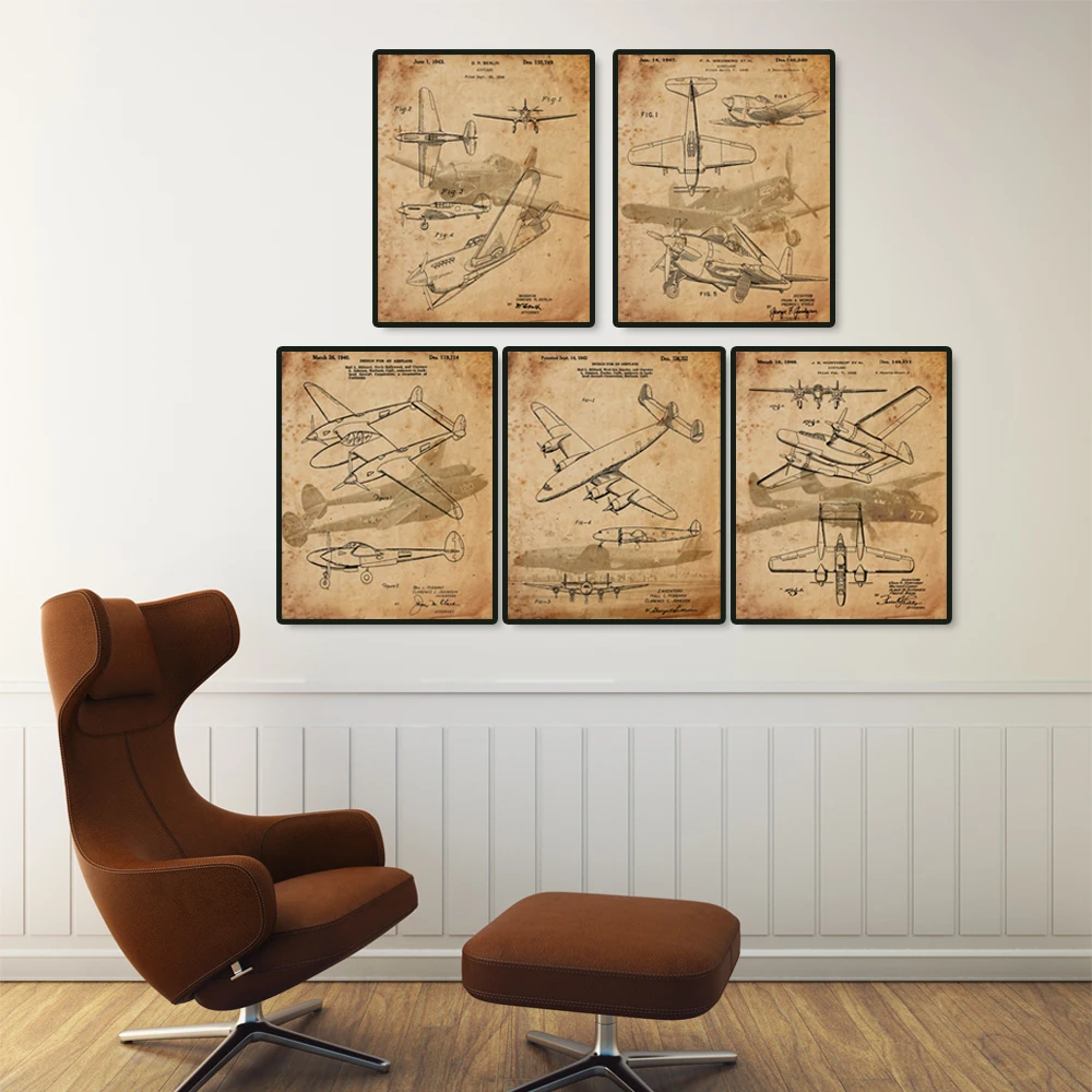 Винтажный патент на самолет США Второй мировой войны p38 p40 p60 f4u c60 набор 5 в