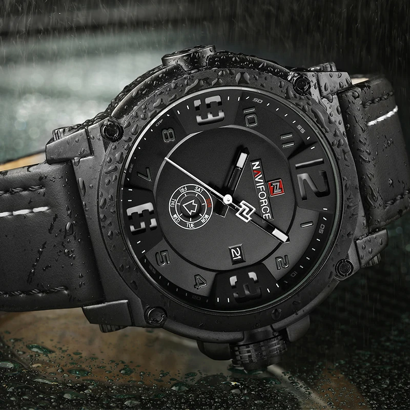 Мужские часы NAVIFORCE Militray спортивные кварцевые водонепроницаемые с кожаным