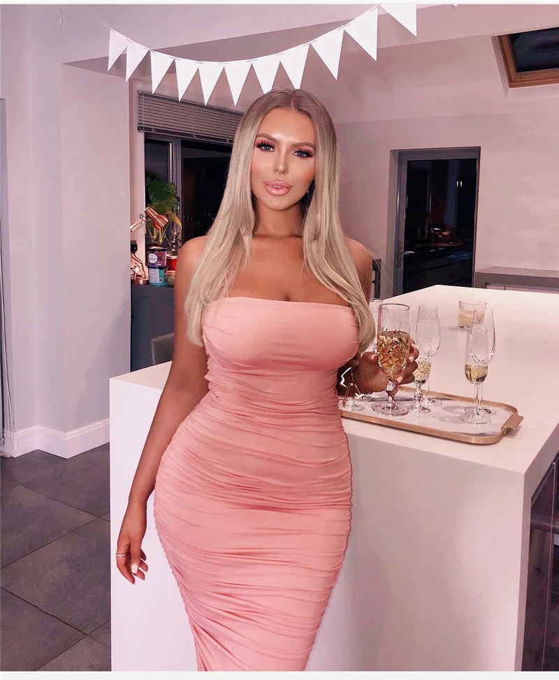 Colysmo 2 Layers Bodycon Women Dress Summer Pleated Long Dress Woman Party Night Slim Fit Sexy Dress Maxi Pink White Robe