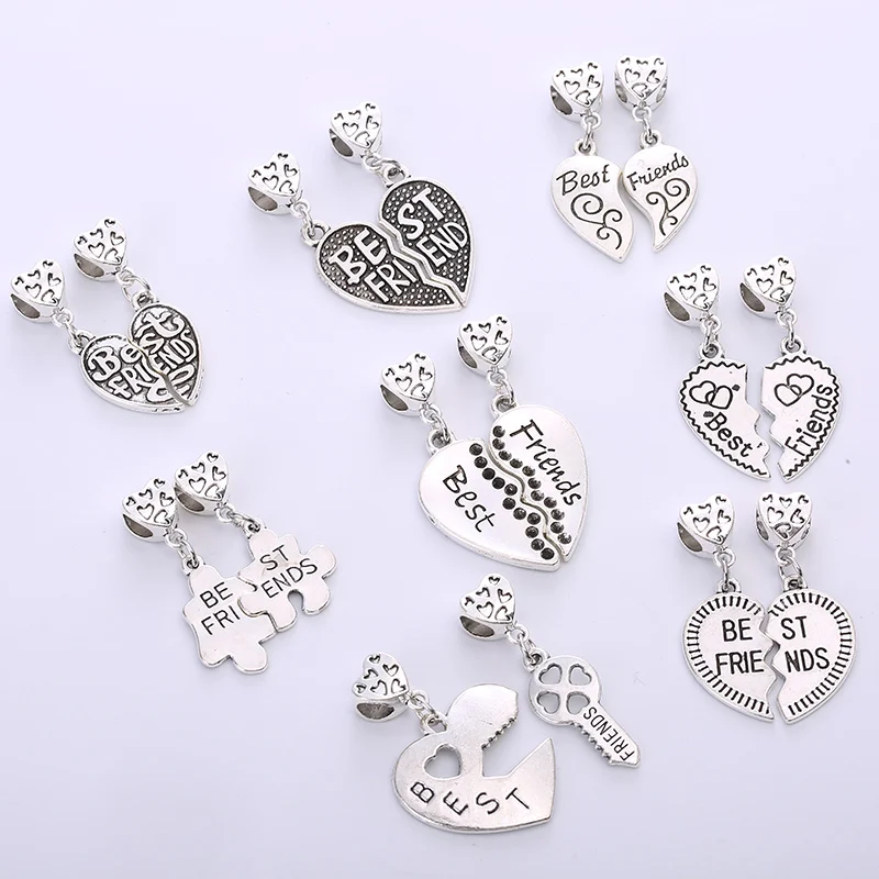 C6495i Vintage Silver Metal Best Friend Beads fit Pandora Charms Fashion DIY Accessories Handmade Beads for Jewelry Making - Цвет: C6495i