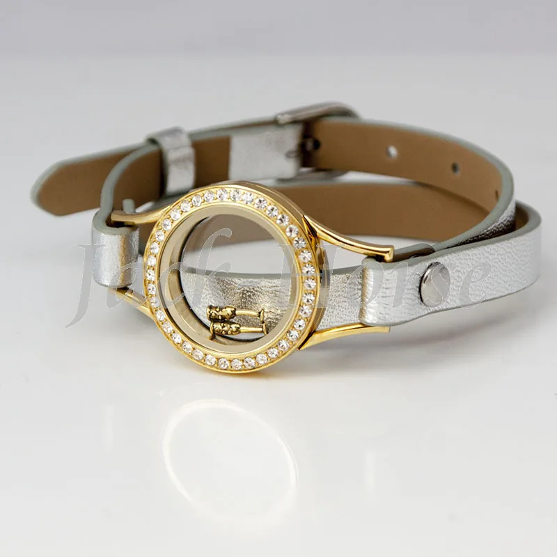 Водонепроницаемый плавающий браслет из нержавеющей стали|floating charm bracelet|leather