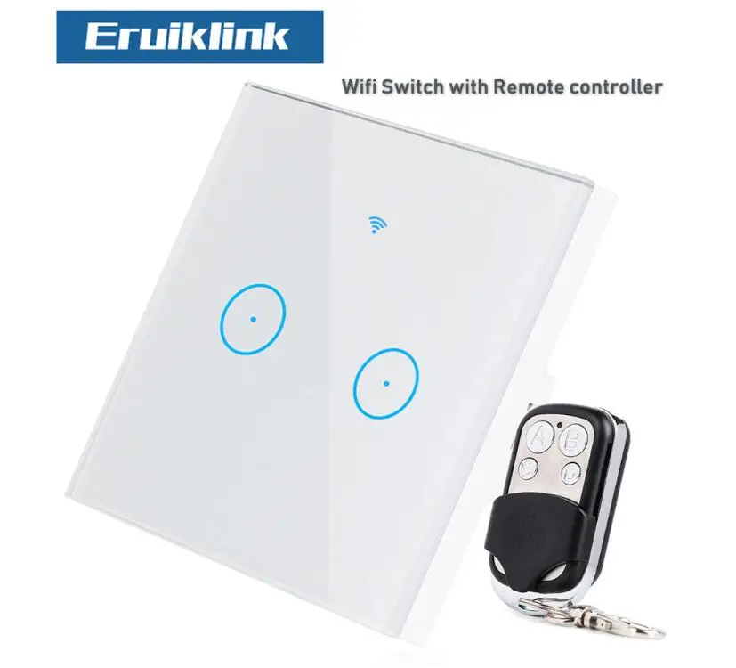 ЕС/Великобритания Tuya Wifi управление Умный переключатель, пульт дистанционного управления wifi светильник переключатель, настенный сенсорный переключатель работает с Amazon Alexa Google Home - Цвет: 2Gang Switch with RC