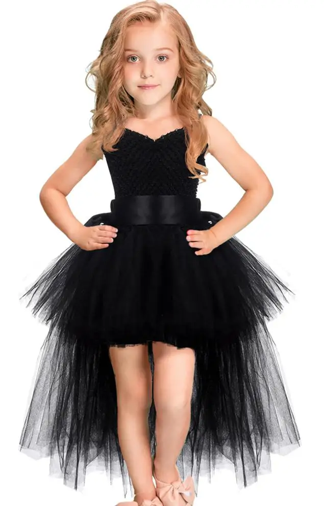 Tutu Dress Black Girls Tulle V-neck Train Kids Girl Ball Gown Halloween Costume Evening Birthday Party Dresses | Детская одежда и