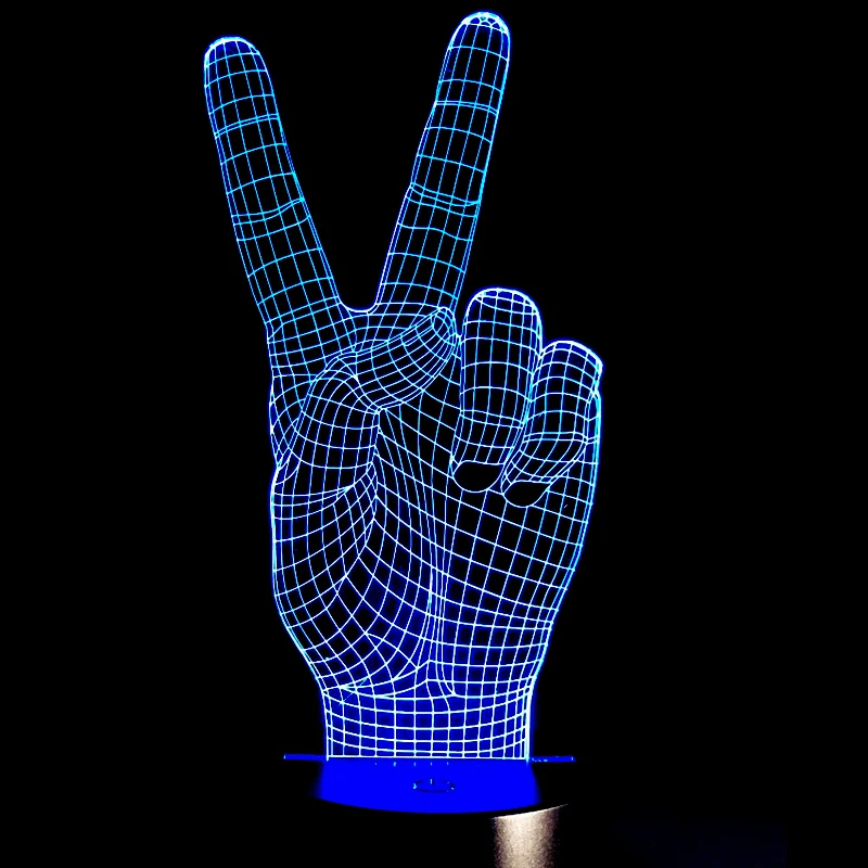 Новый стильный мультфильм победы LED 3D ночник лампа USB сенсорный красочный