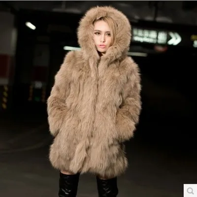 

Women Faux Fox Fur Coat With a hood