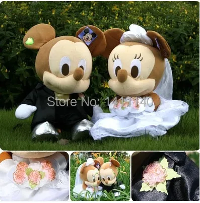 20cm tall Mickey bride and groom wedding cake topper wedding gifts favors for wedding  car  decorations pink white free shipping
