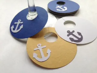 

Nautical anchors wine glass ring charms tags wedding engagement bridal shower Bachelorette Party table decors