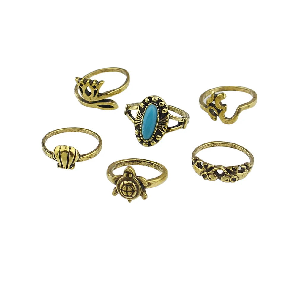 6 шт./компл. Boho Chic Винтаж кольцо античный цвета: золотистый серебристый Цвет с