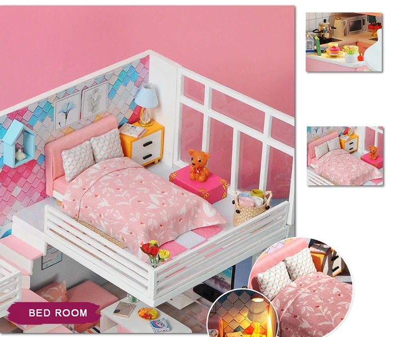 CUTEBEE DIY кукольный домик деревянные кукольные домики Миниатюрный Кукольный дом набор мебели Каса музыка светодиодные игрушки для детей подарок на день рождения M903