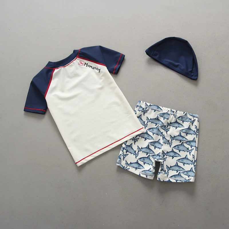 Boys Swimwear Children's Swimsuit Anchor Print Three Pieces Short Sleeve Children Swimming Suit Pool Bath Clothes Boy Beachwear |