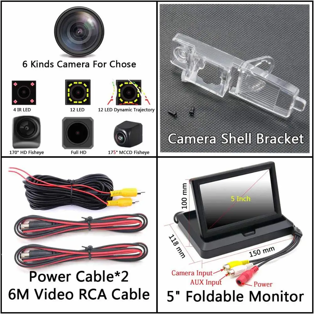 Camera 5 inch Fold 175 градусов 1080 P Fisheye) с углом обзора заднего хода автомобиля зеркало заднего вида Камера для Toyota RAV4 XA30 Vanguard 2005-2012 Highlander XU40 MK2 2007- автомобиля - Название цвета: Camera 5 inch Fold