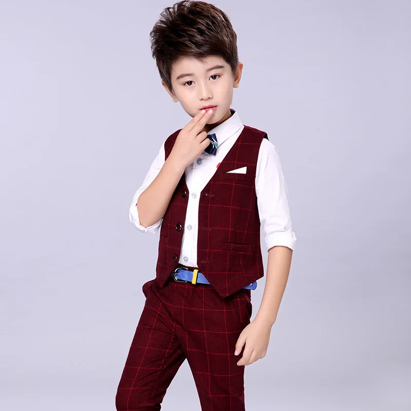 Цветочный костюм для мальчиков на свадьбу детский строгий жилет и брюки комплект