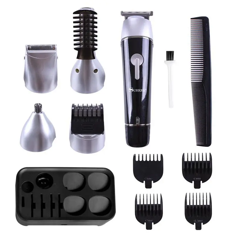 SURKER Professional 5 в 1 машинка для стрижки волос перезаряжаемый беспроводной набор для ухода за волосами для мужчин триммер для бороды Триммер для волос в носу двойная бритва
