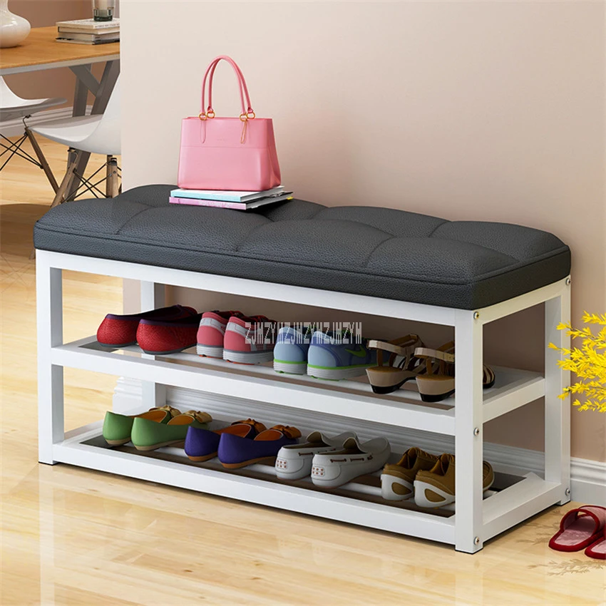 C313 табурет для хранения обуви с металлическим каркасом, стойка для обуви для гостиной, простая сменная скамейка для обуви, органайзер, льняная/Кожаная подушка, шкаф для обуви