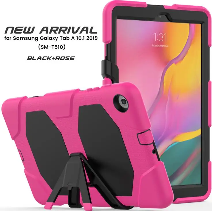 rose red Детский противоударный чехол для samsung Galaxy Tab A SM-T510 SM-T515 T510 T515 чехол-подставка для планшета Tab A 10,1+ ручка+ пленка - Цвет: rose red