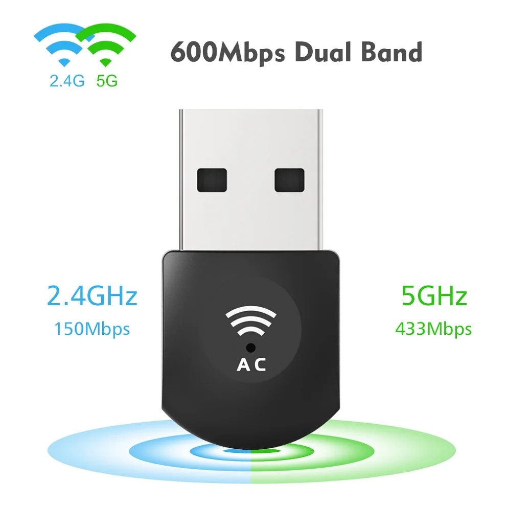 Wavlink USB2.0 AC600 USB wifi адаптер Wi-Fi адаптер Dual Band 2,4G/5G USB Беспроводной локальной сети картоприемник для ноутбук ПК настольный компьютер - Цвет: AC600 wifi adapter