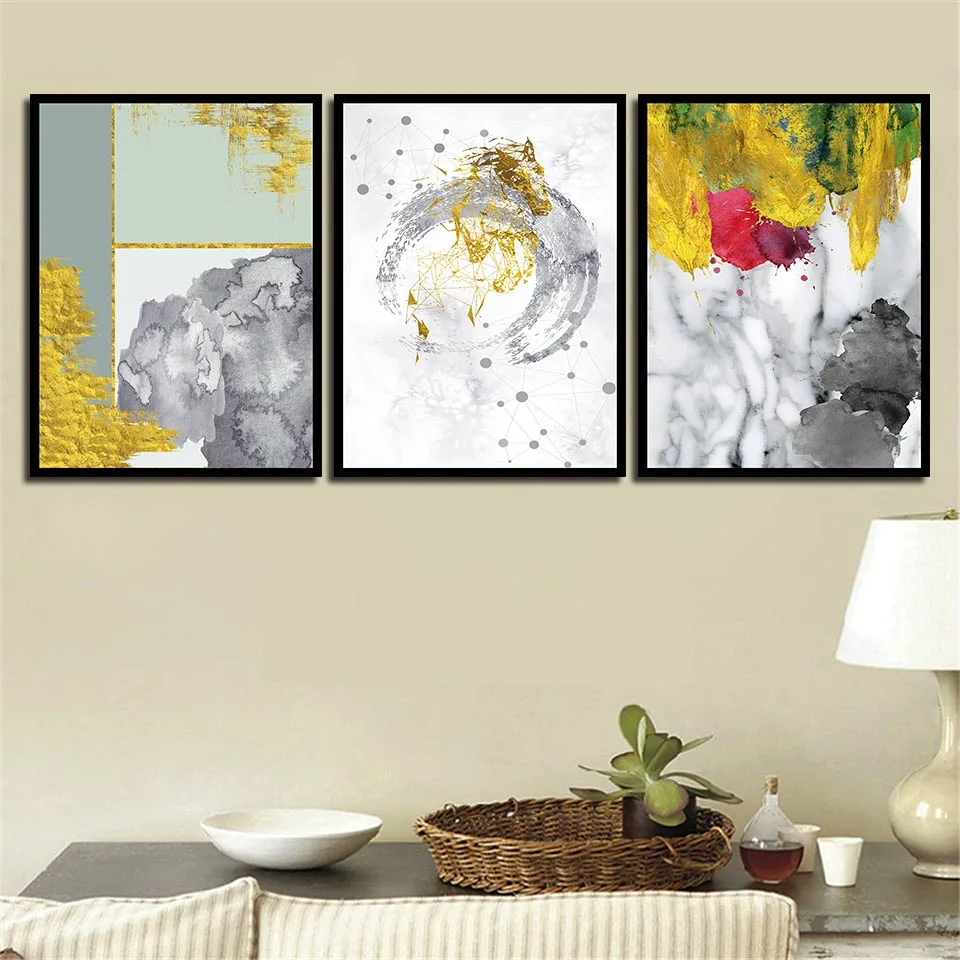 

Modern Abstract Colorful Gold And Marble Poster Print Canvas Painting Bedroom Home Decoration Picture Wall Art Can Be Customized