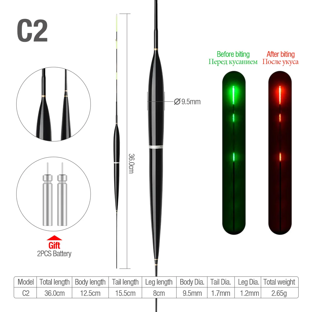 C2 Add battery DONQL умный поплавок для рыбалки с изменением цвета, сигнализатор укуса, приманка для рыбы, светодиодный светильник, люминесцентная светящаяся электронная палка для поплавок - Цвет: C2 Add battery