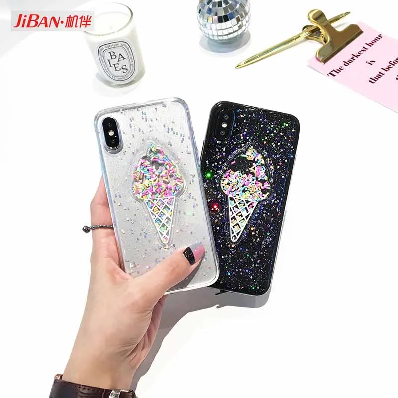 Jiban Новые блестящие 3D Мороженое Радуга Блёстки Телефон чехол для iPhone X 8 плюс Блеск