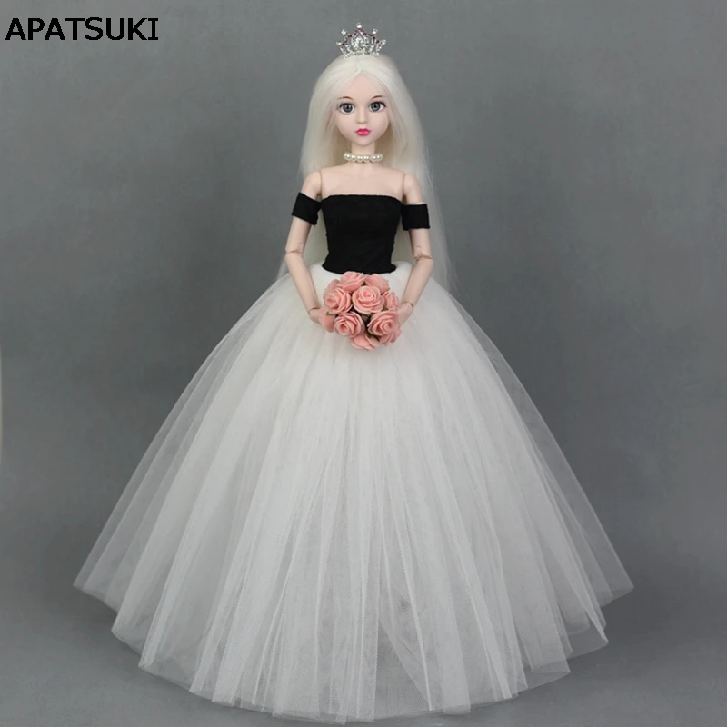 Белое черное платье и вуаль свадебное для куклы 1/4 BJD вечерняя одежда длинные