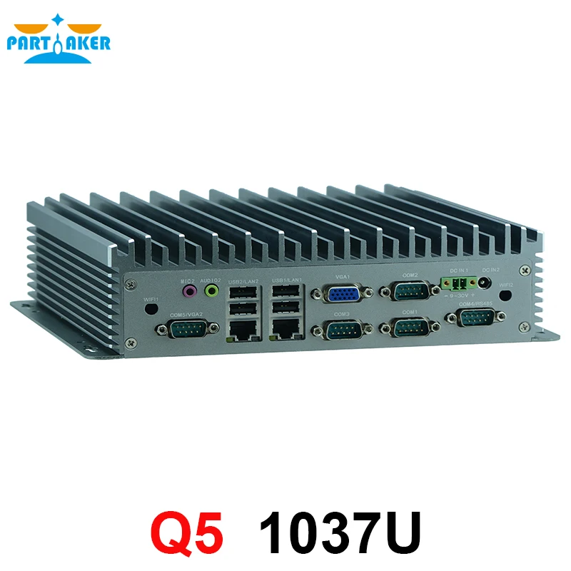 Fanless PC with 2 LAN Mini PC 8-36V Wide Voltage 6 COM Industrial Computer with Intel 1037U i5 3317U Processor