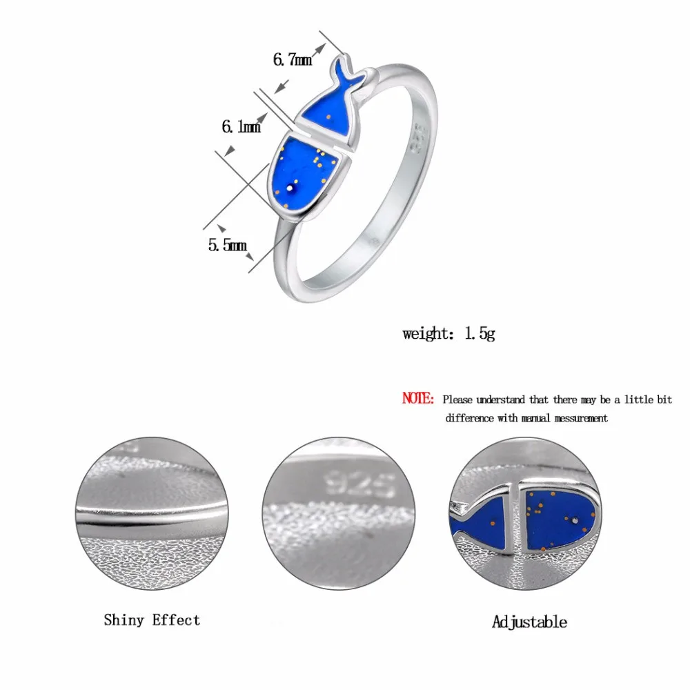 Kinitial милые морские Синие Маленькие кольца с рыбками для женщин Свадебное Кольцо