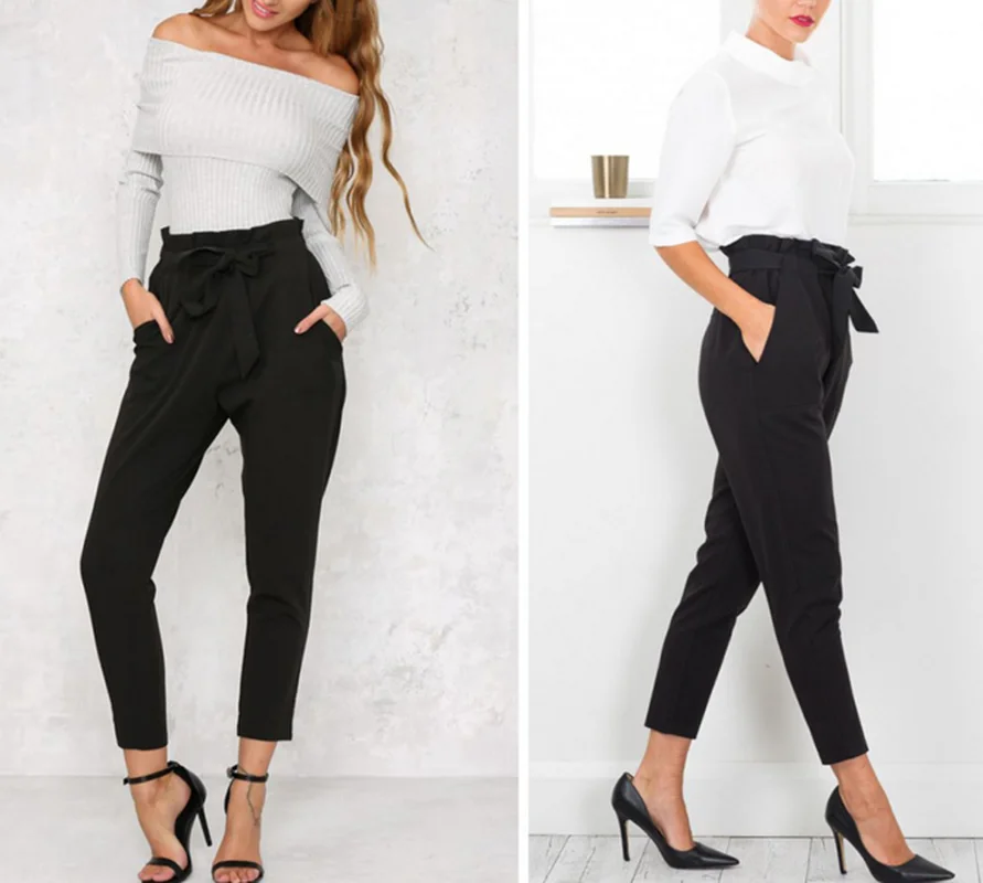 Для женщин шифон Высокая Талия шаровары Стиль строка Selvedge Повседневное брюки