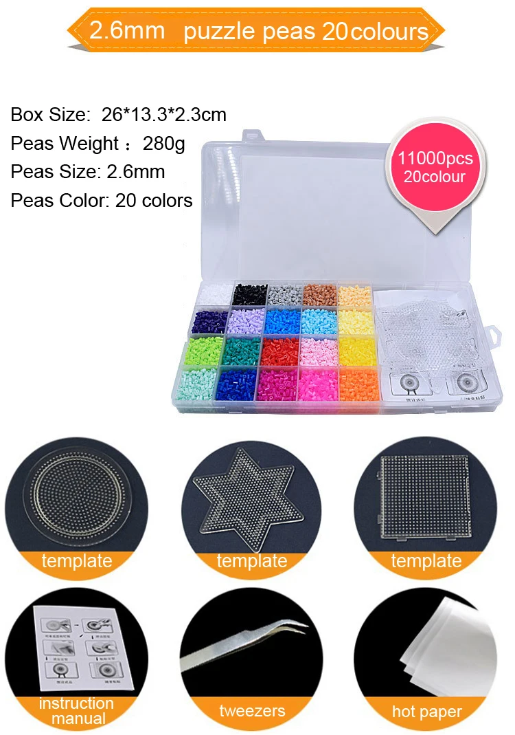 11000 шт./компл. Beads Хама бусины 2,6 мм DIY Pegboard инструмент Пинцет головоломка горох Пазлы для детей цвета головоломки игрушки для детей DOLLRYGA