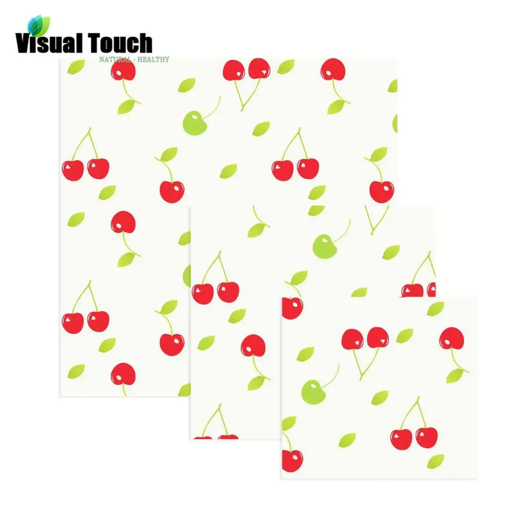 

Visual Touch 3 Sizes Cherry Pattern Beeswax Cloth Wrap Bread Cover Foldable Grocery Bag organic beeswax Free food wrap