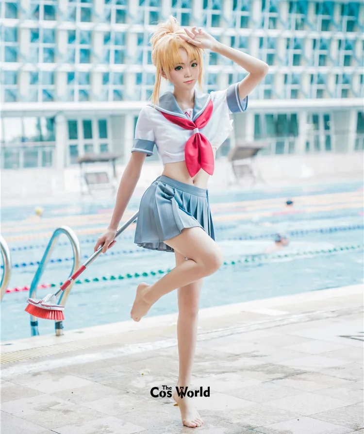 Fate Grand order Mordred/летнее платье с короткими рукавами костюм моряка JK школьная форма