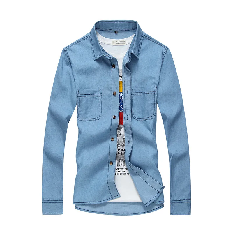 Весна-лето 2016 Новое поступление джинсовая рубашка с длинным рукавом приталенная
