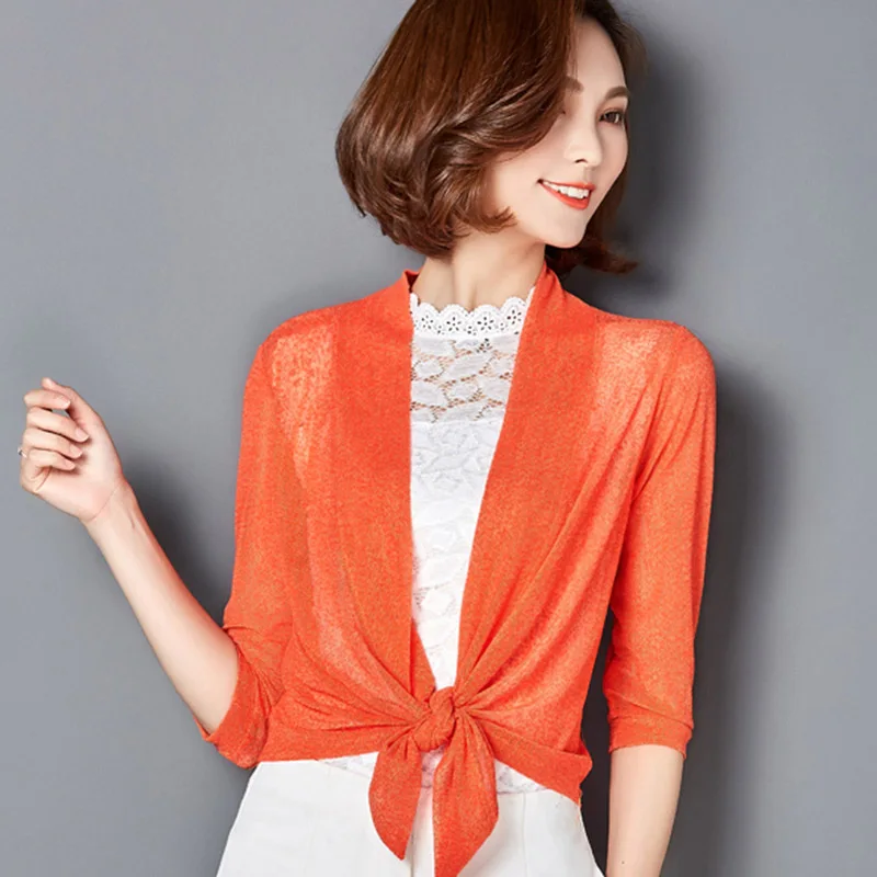 Candy Colors Lady Knitted Sweaters Plus Size M-3XL Elegant Women Fashion Solid Color Clothes Black Half Sleeve Cardigans |