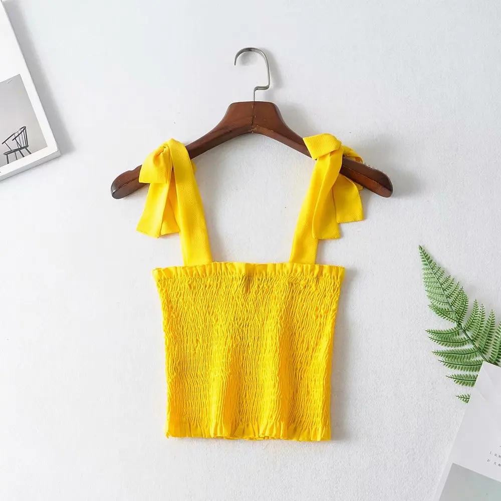 Sexy Fashion Women Tank Top Casual Short Bow Tops Vest Bandage Spaghetti Strap Solid Shirt Tees | Женская одежда