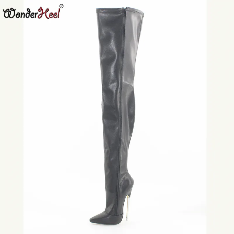 Wonderheel/Новинка; очень высокий каблук; Каблук 18 см; Каблук 7 дюймов; острый носок; пикантные черные матовые стилеты; металлический каблук; пикантные Фетиш сапоги до промежности - Цвет: Black Matte