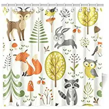 Занавеска для душа летняя с лесным узором и крючками|shower curtain|shower curtain patternshower bathroom