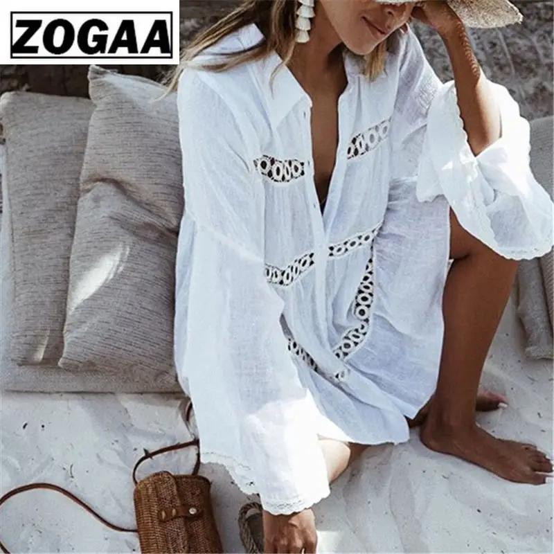 Женское пляжное платье-туника из хлопка белое мини-платье большого размера в