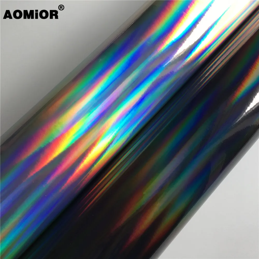 

Black Iridescent Silver Laser Chrome Vinyl Film Holographic Kaleidoscope Car Wrap Bubble Free For Vehicle Phone Laptop Skin Cove