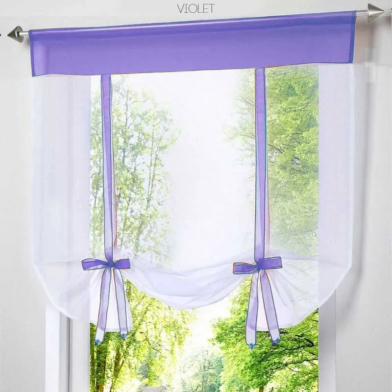 Violet Сплошные отвесные оконные шторы для кухни, тюлевые занавески для дома, оконные тюли для жалюзи, геометрические занавески, занавески - Цвет: Violet