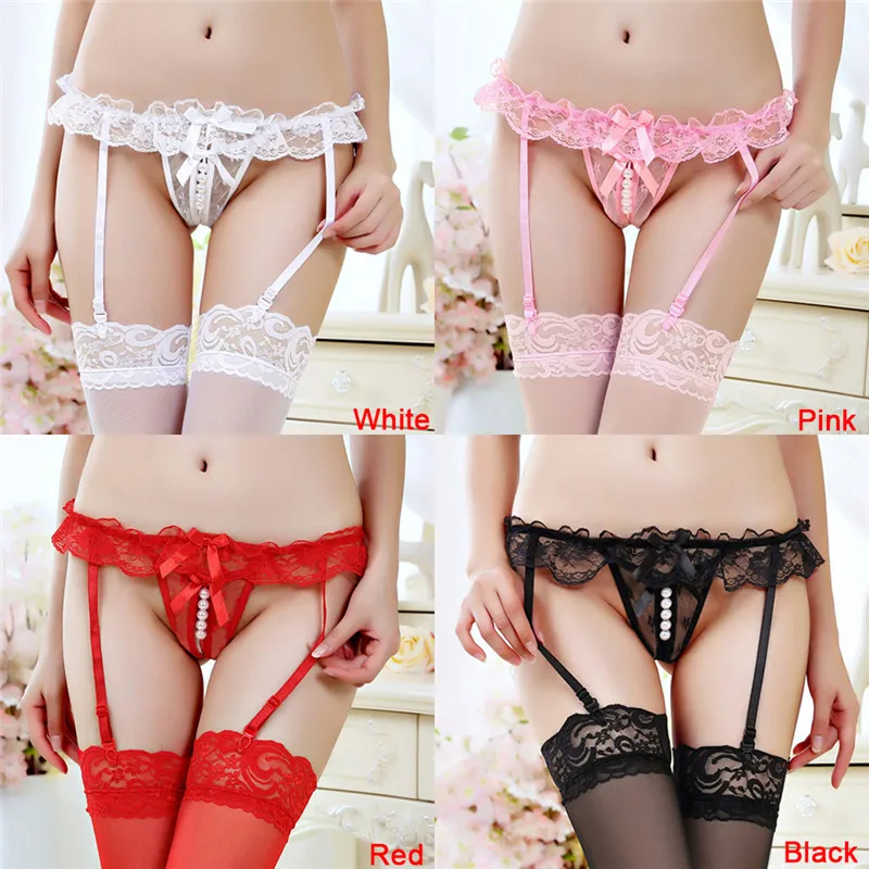 Сексуальные женские длинные чулки подвязка пояс набор с жемчужными бусинами