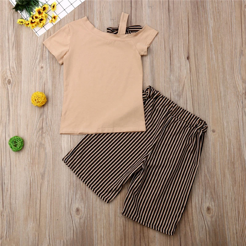 Летний костюм с короткими рукавами и рюшами полосатые шорты комплект одежды из 3