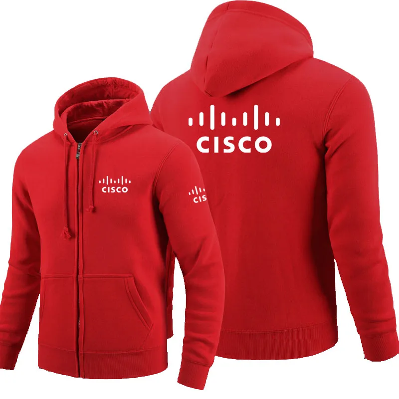 Толстовки на молнии с логотипом CISCO, флисовая толстовка с капюшоном и длинным рукавом, мужская куртка на молнии, толстовка - Цвет: Красный