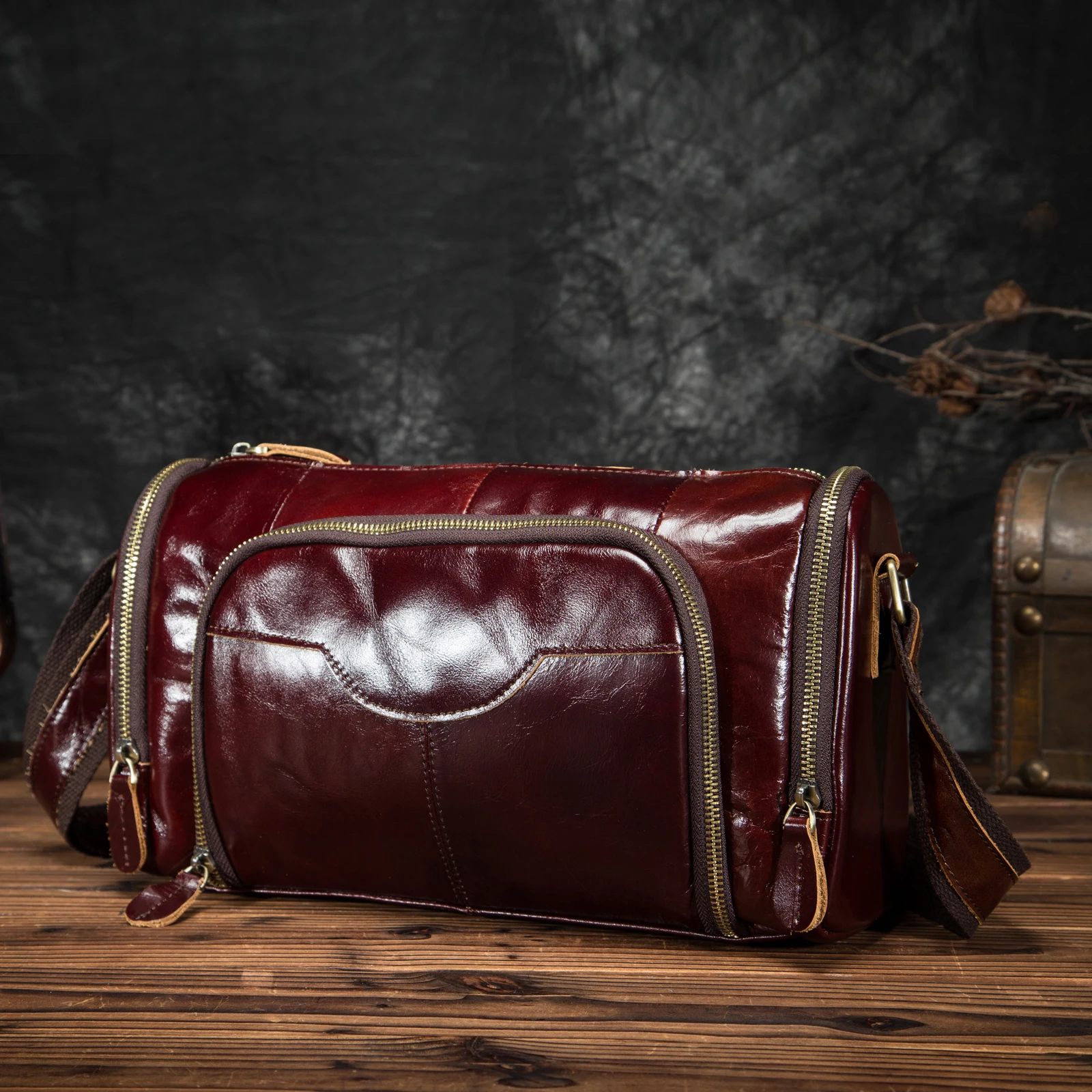 Оригинальная Кожаная кофейная Мужская Дизайнерская Повседневная сумка через