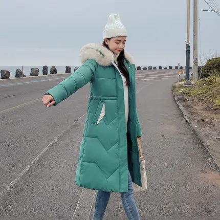 Зимний пуховик, хлопковое Женское пальто с длинным рукавом, зимнее корейское теплое толстое хлопковое пальто, длинный хлопковый пуховик - Цвет: GREEN