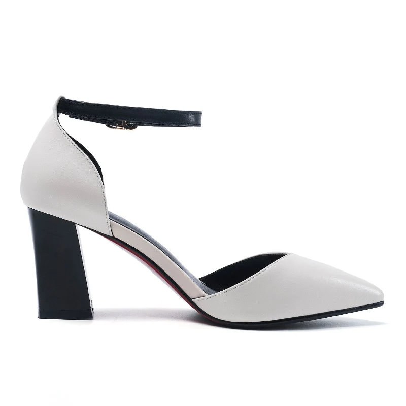 Женские туфли лодочки с ремешком на щиколотке офисные массивном каблуке модель