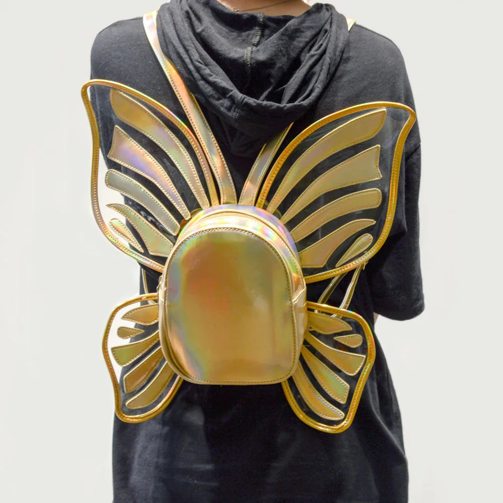 Веселое Harajuku Лазерная Мистик мини Бабочка Рюкзак Голограмма красочные толстовка