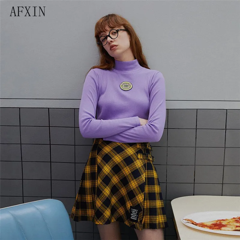 Женская водолазка с длинным рукавом укороченный топ вышивкой в стиле Харадзюку