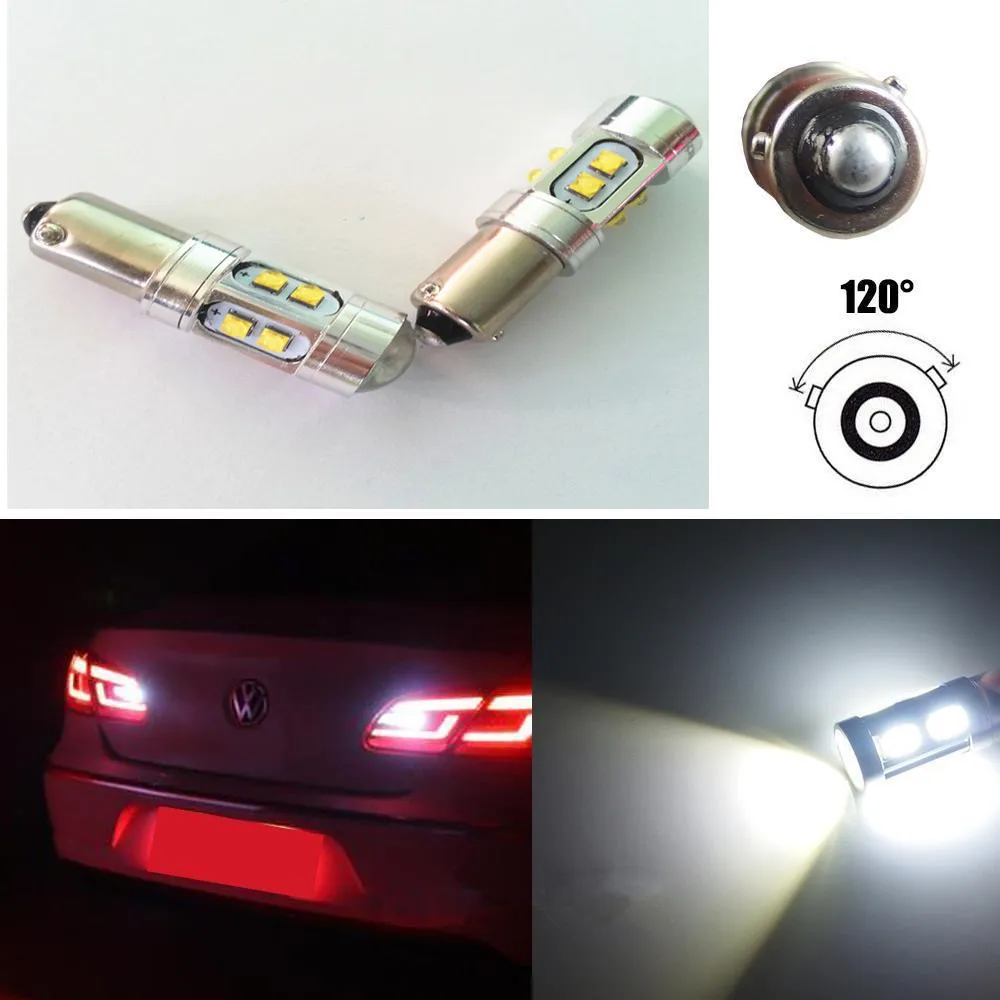 

2xNo Error Xenon White High Power 50W 10 CREE Chip H21W BAY9s 120 degress LED Bulbs For Car Parking Backup Reversing Bulb DRL